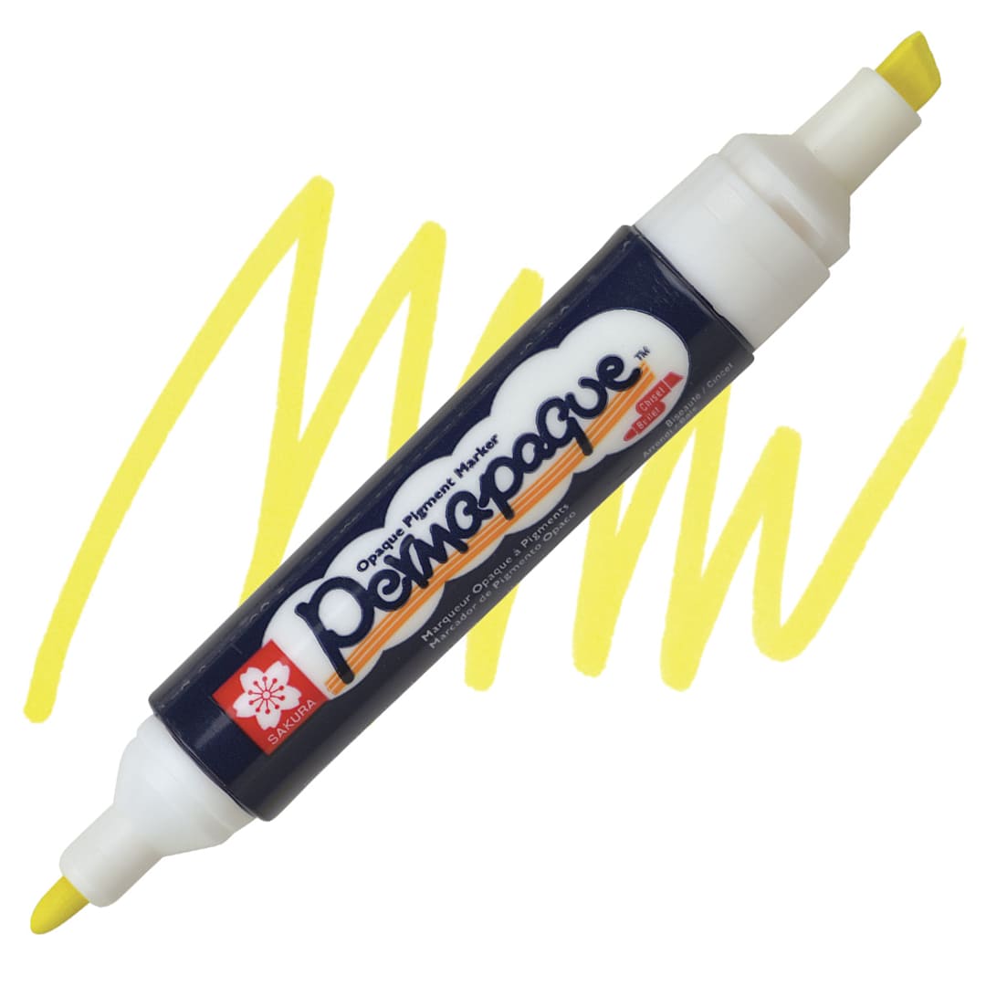 Open in modal - Sakura Permapaque Opaque Paint Marker - Yellow, Dual Point marker and swatch