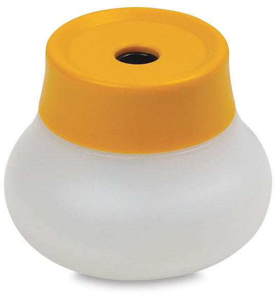 Open in modal - Dahle Chubby  Pencil Sharpener - Front view of sharpener showing translucent base and yellow top
