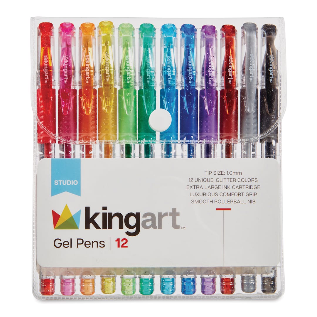 Open in modal - Kingart Studio Gel Pens - Set of 12, Glitter Colors, front of the packaging