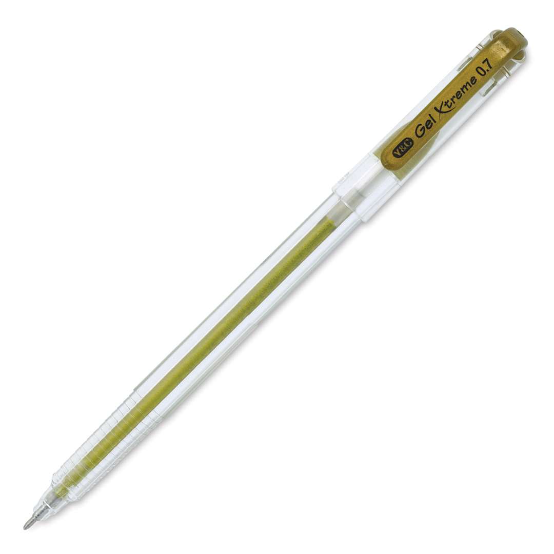 Open in modal - Yasutomo Y&C Gel Xtreme Pen - Angled view of single Gold pen