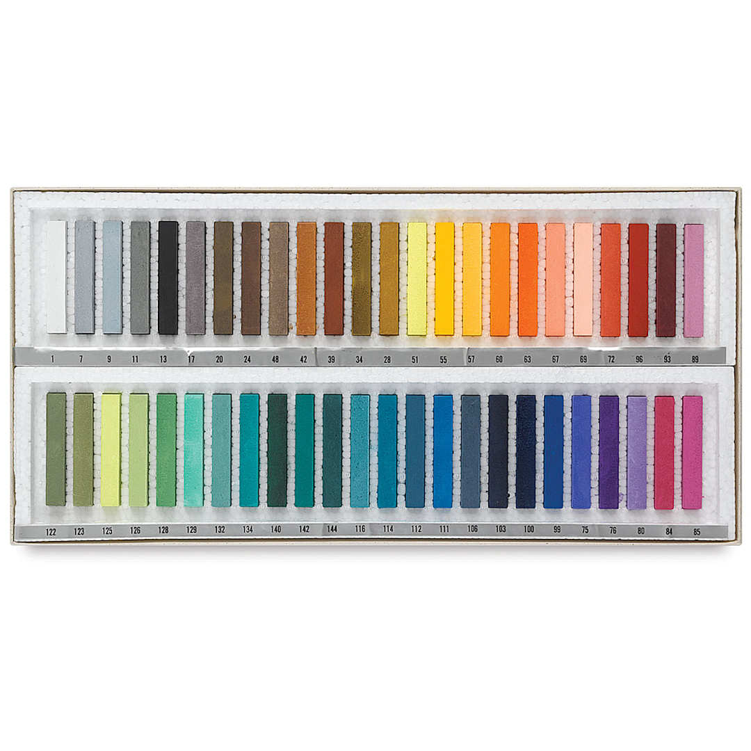 Open in modal - Holbein Artists' Soft Pastel Set - Set of 48 Assorted Colors shown open in package trays