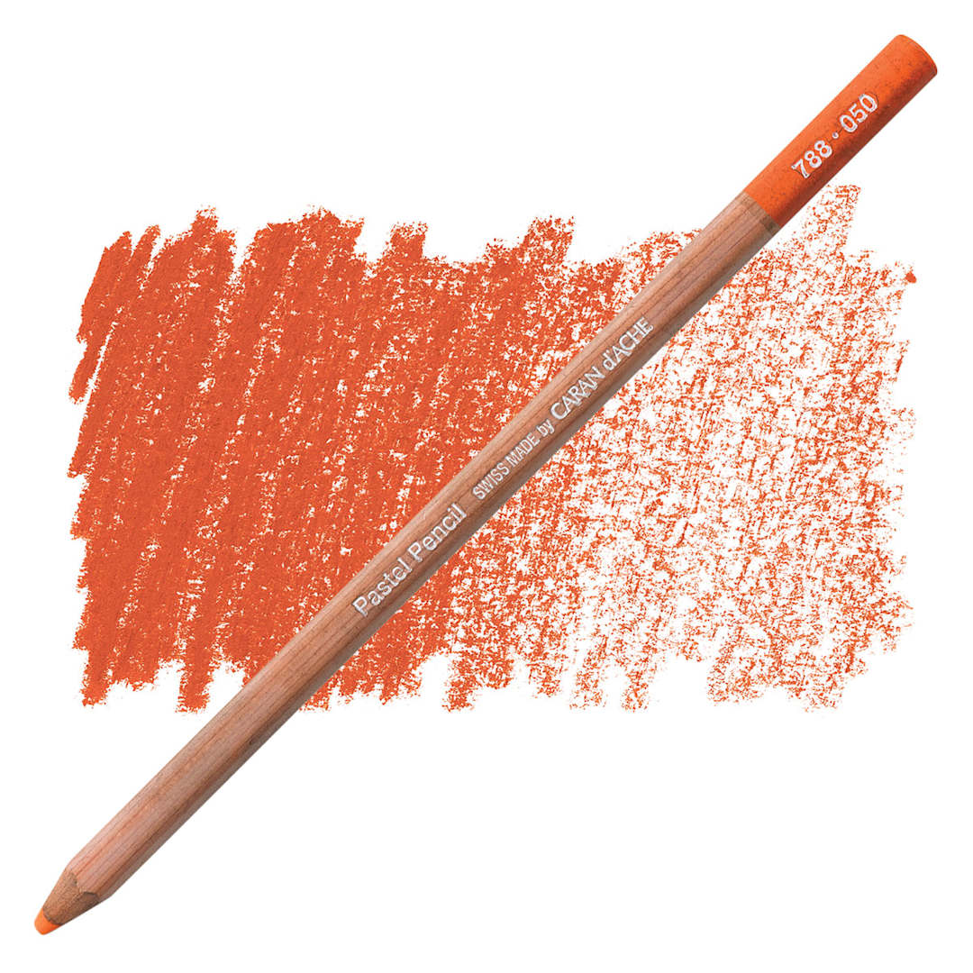 Open in modal - Caran d'Ache Pastel Pencil - Flame Red pencil and swatch