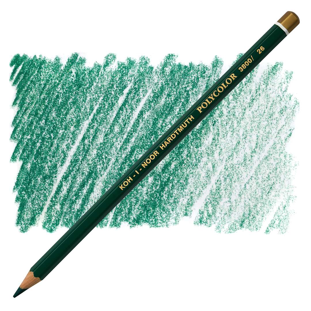 Open in modal - Koh-I-Noor Polycolor Dry Color Drawing Pencil - Dark Green 26, swatch and pencil