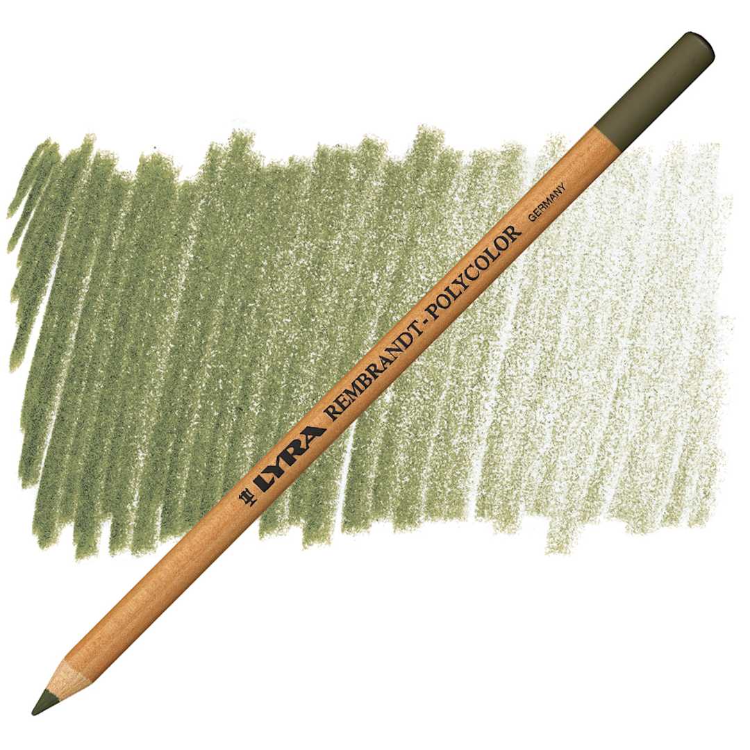 Open in modal - Lyra Rembrandt Polycolor Premium Oil-Based Colored Pencil - Olive Green pencil and swatch