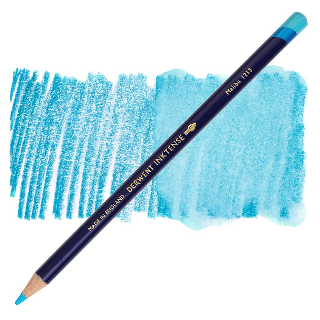 Open in modal - Derwent Inktense Pencil - Malibu, swatch and pencil