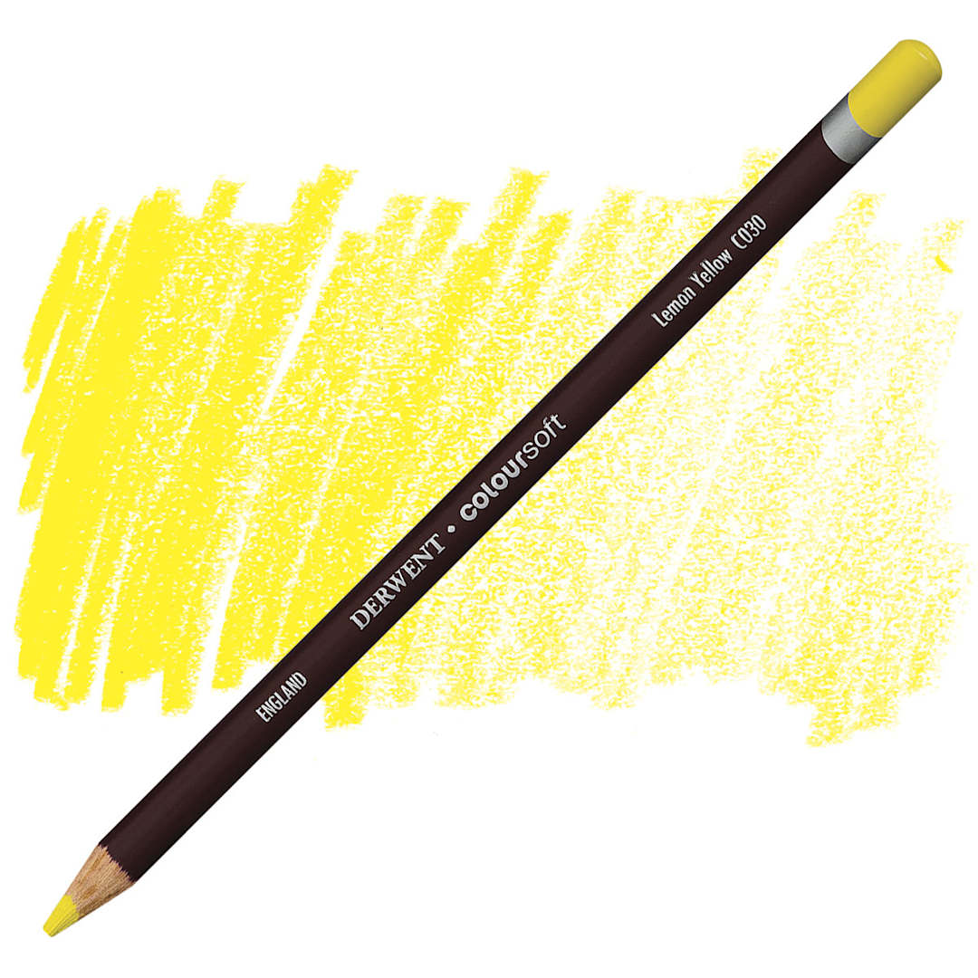 Open in modal - Derwent Coloursoft Pencil - Lemon Yellow pencil and swatch