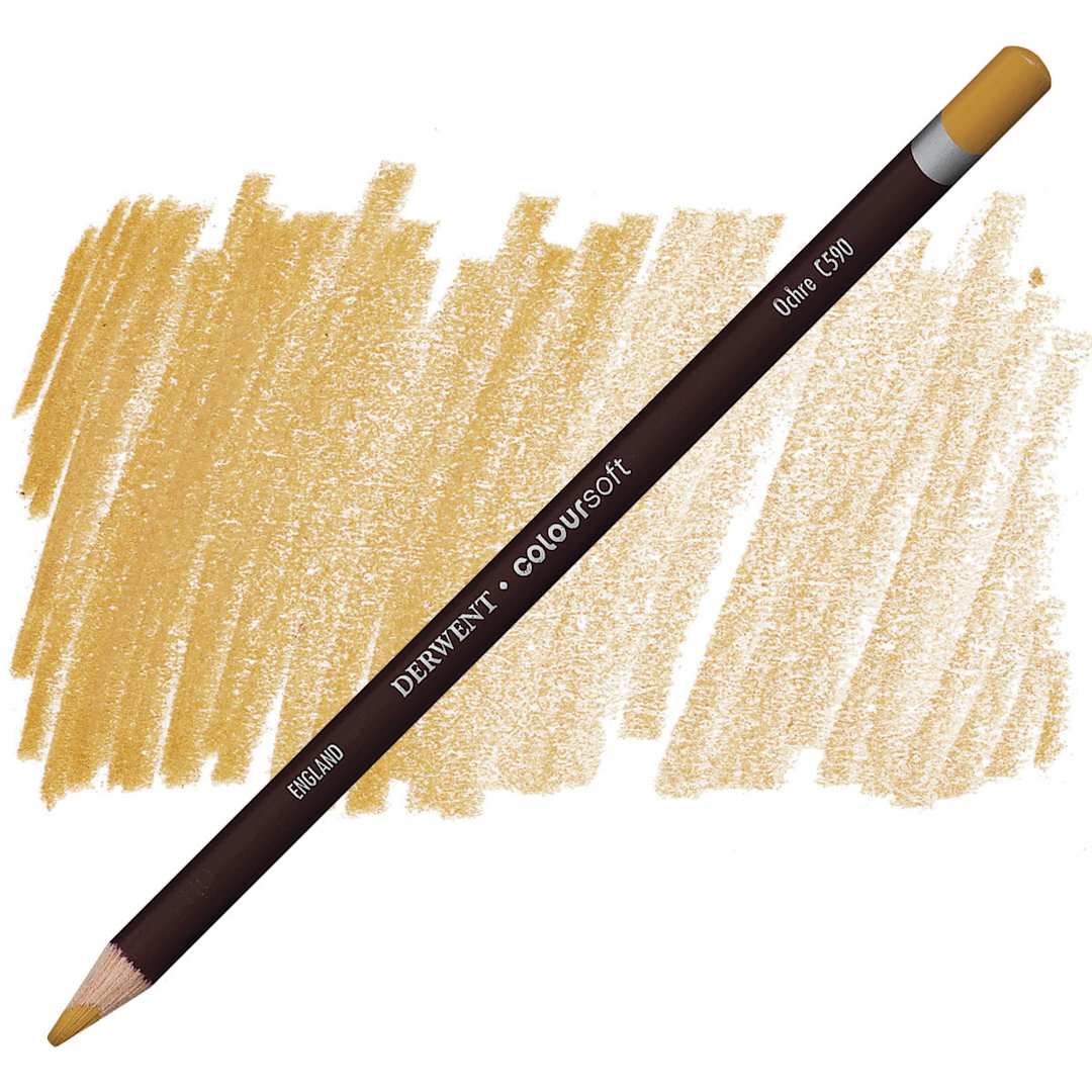 Open in modal - Derwent Coloursoft Pencil - Ochre pencil and swatch