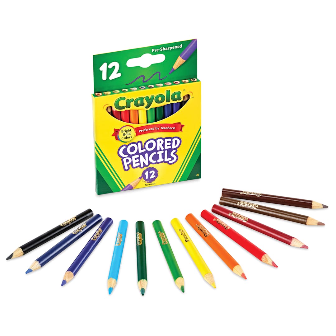 Open in modal - Crayola Short Colored Pencils - Assorted Colors, Set of 12, pencils laid out