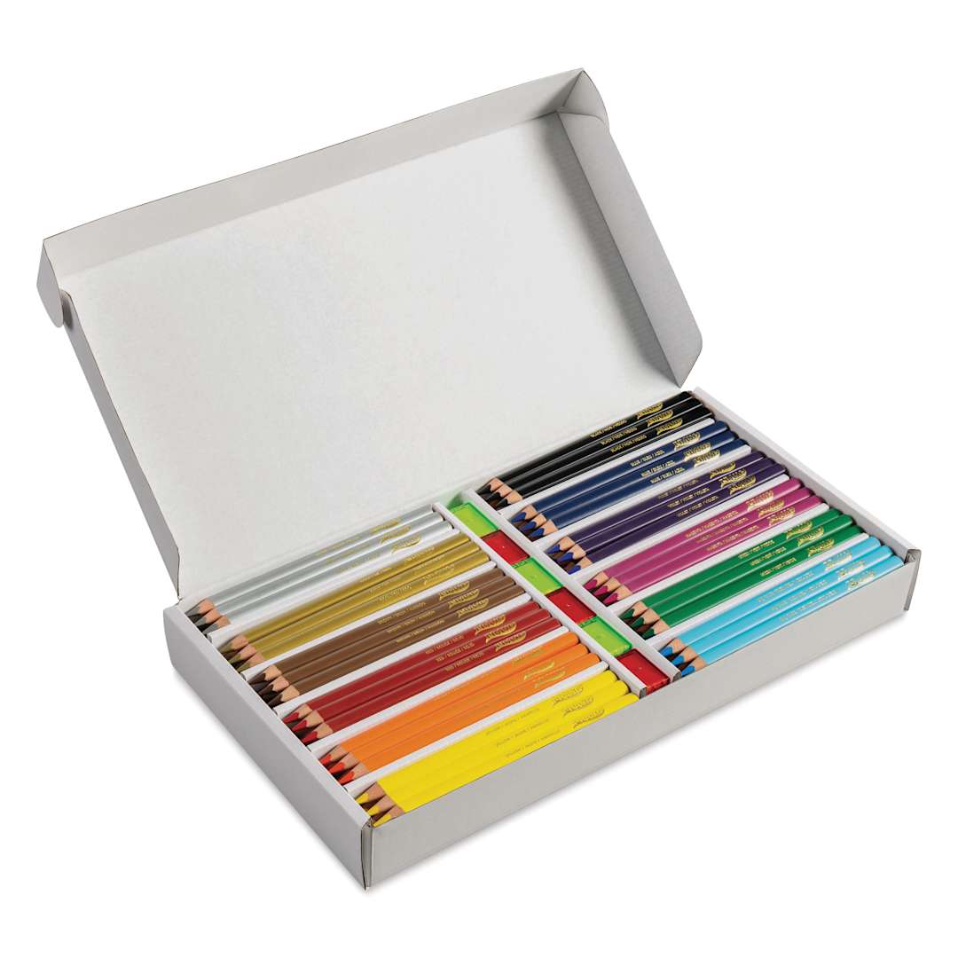 Open in modal - Prang Large Triangular Colored Pencils - Assorted Colors, Class Pack, Set of 144, open packaging showing contents