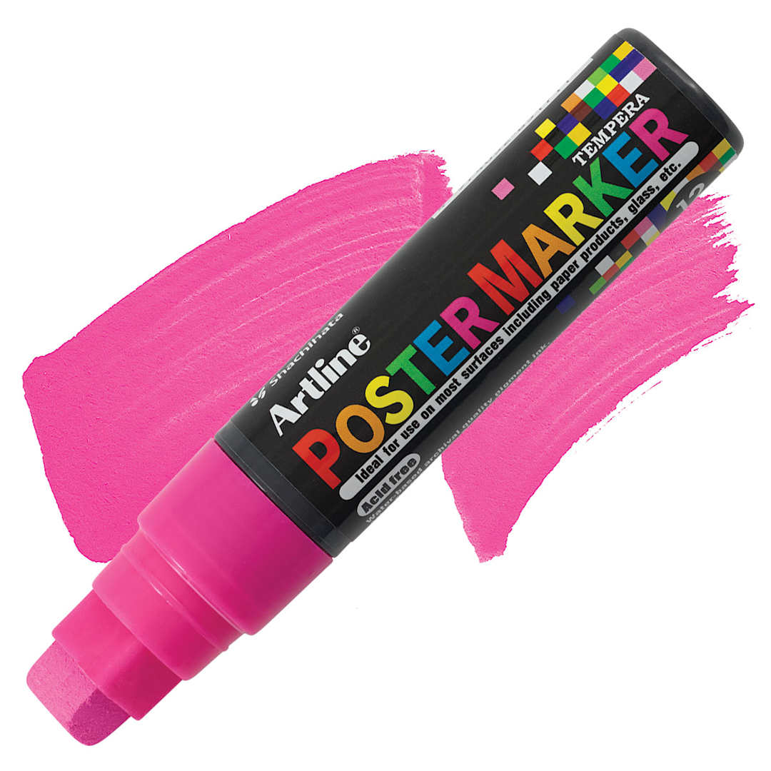 Open in modal - Artline Poster Markers - 20 mm Tip, Fluorescent Pink marker and swatch