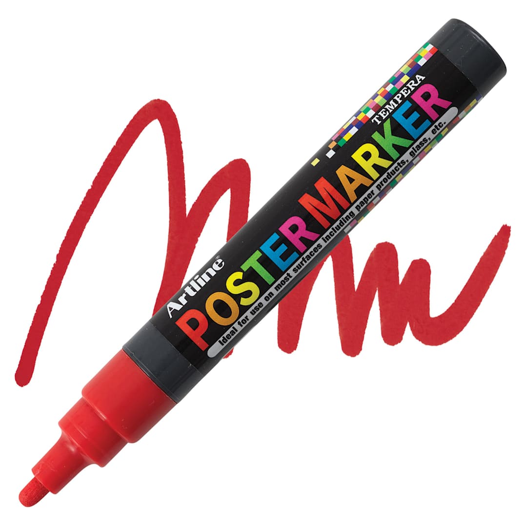 Open in modal - Artline Poster Markers - 4 mm Tip, Red marker and swatch