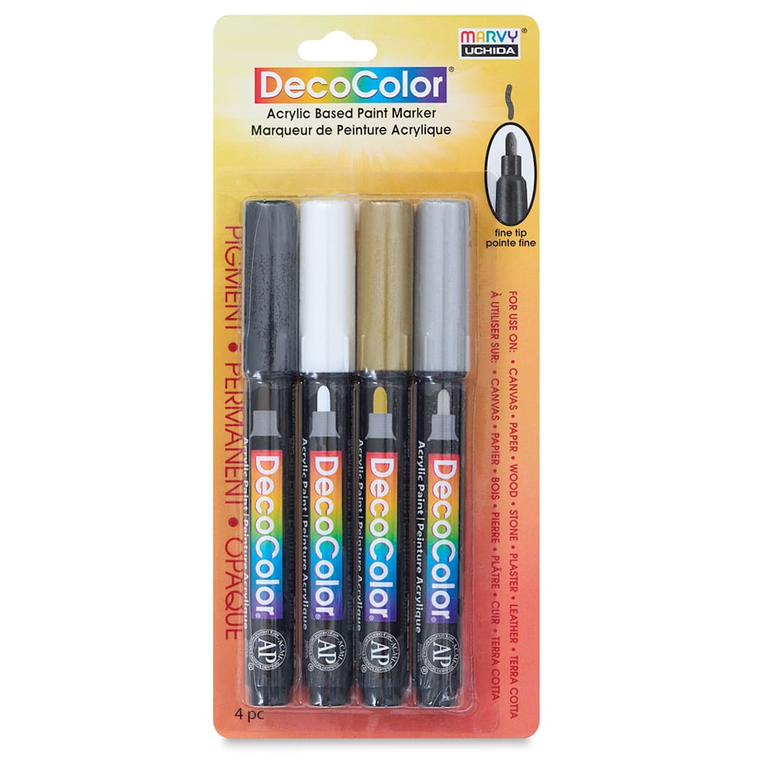 Open in modal - Decocolor Acrylic Paint Markers - Basic Colors, Set of 4, Fine (front of package)
