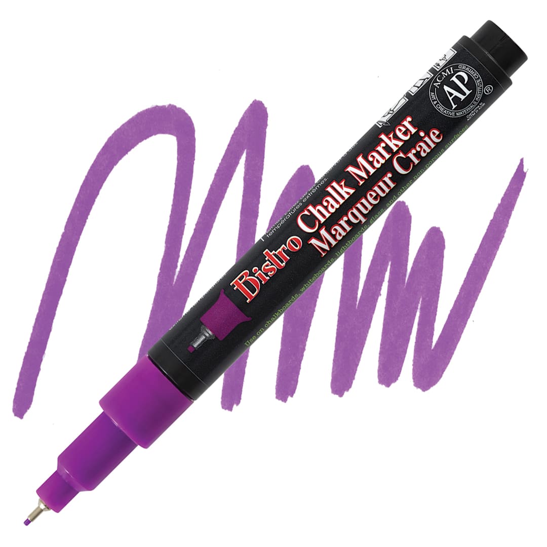Open in modal - Marvy Uchida Bistro Chalk Marker - Fluorescent Violet, Extra Fine marker and swatch