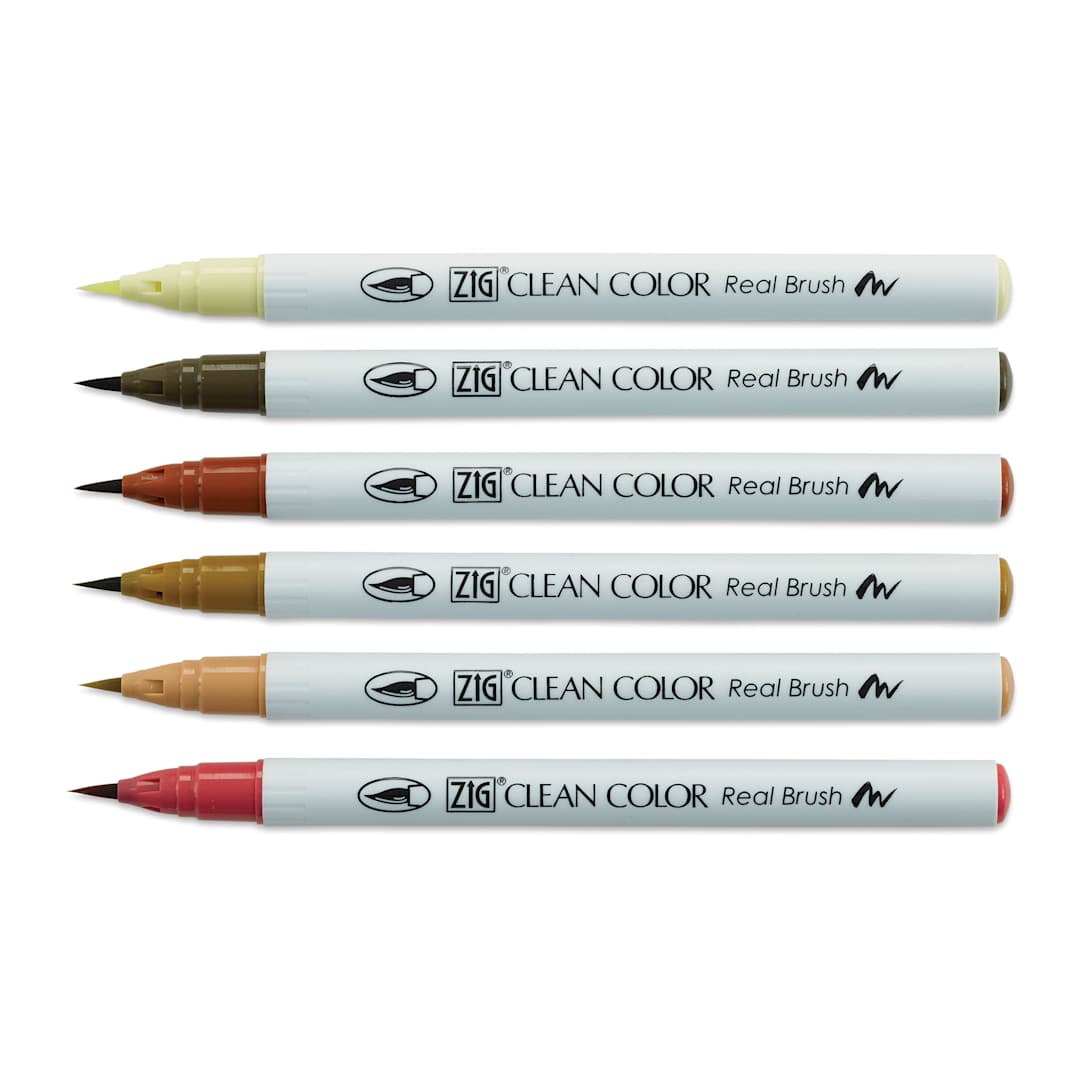 Open in modal - Kuretake Zig Clean Color Real Brush Pens - Portrait Colors II, Set of 6 (set contents)