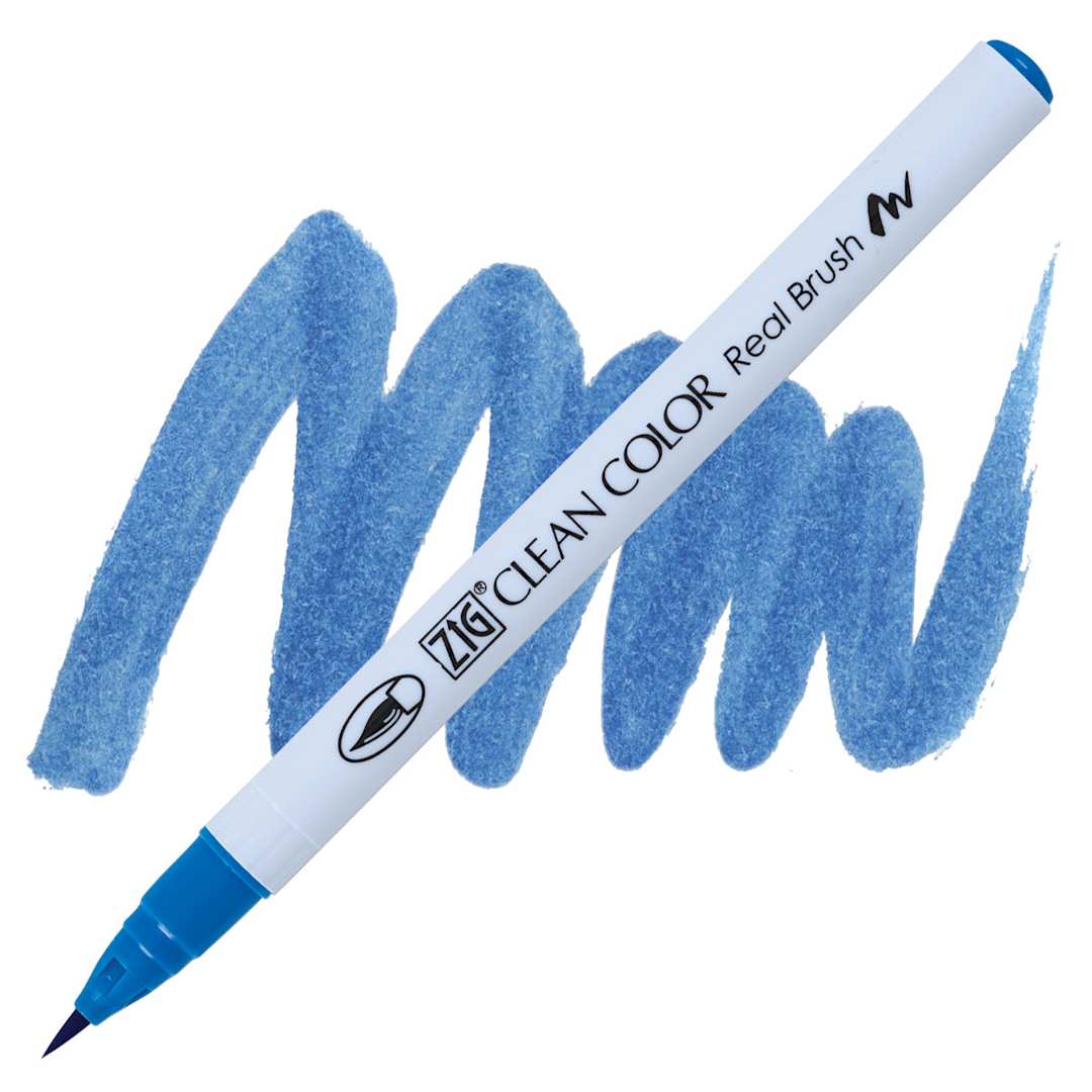 Open in modal - Kuretake Zig Clean Color Real Brush Pen - Cornflower Blue pen and swatch