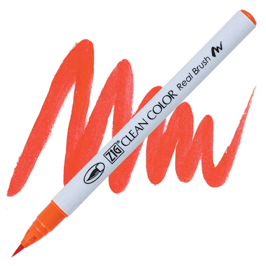 Open in modal - Kuretake Zig Clean Color Real Brush Pen - Scarlet Red pen and swatch