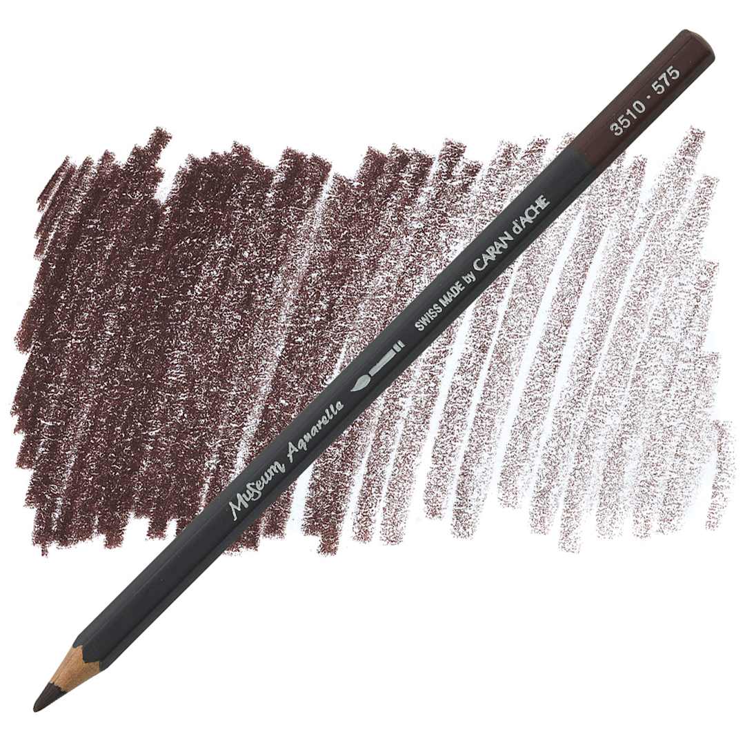 Open in modal - Caran D'Ache Museum Aquarelle Pencil - Carmine Lake pencil and swatch