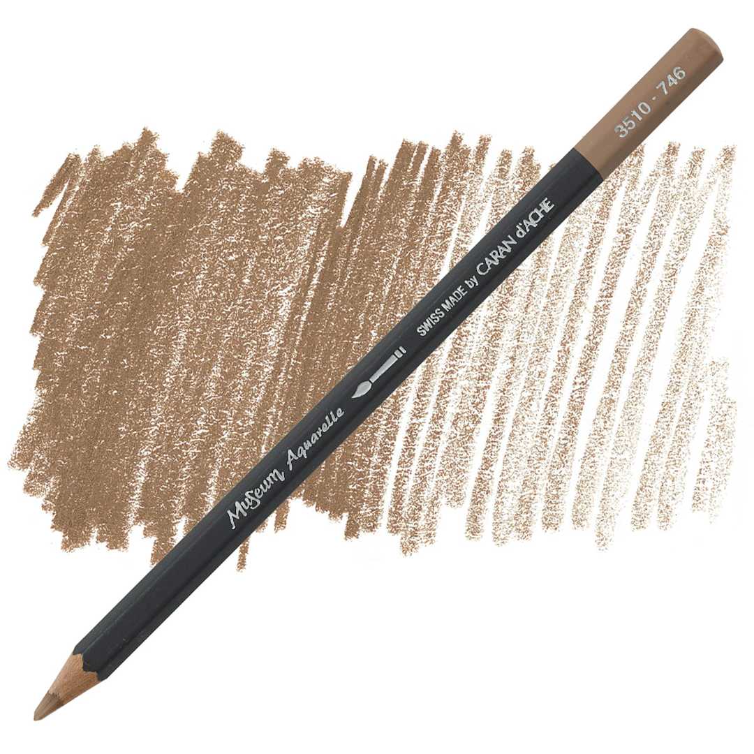 Open in modal - Caran D'Ache Museum Aquarelle Pencil - Warm Earth 50% pencil and swatch