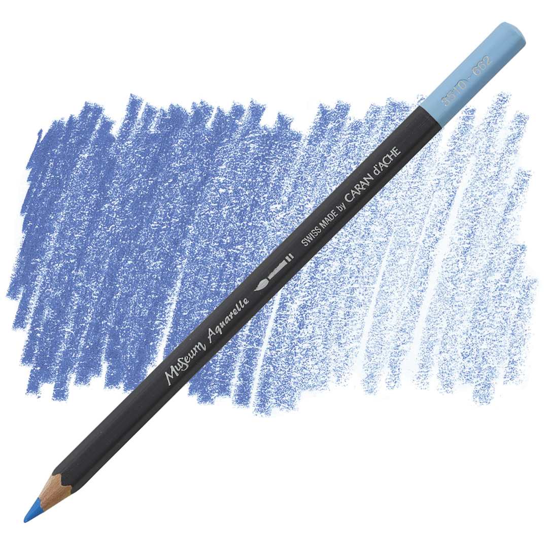 Open in modal - Caran D'Ache Museum Aquarelle Pencil - Genuine Cobalt  Blue pencil and swatch