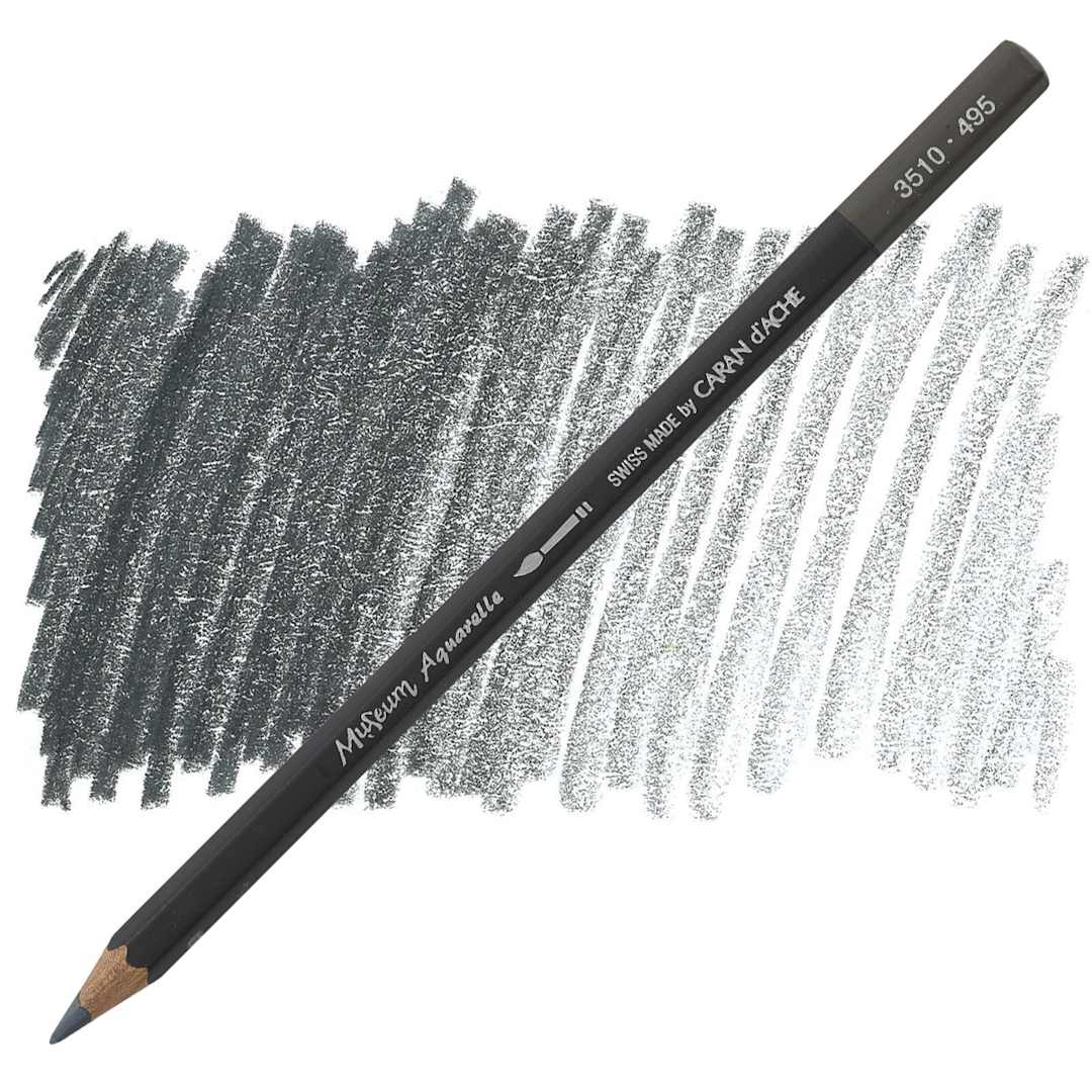 Open in modal - Caran D'Ache Museum Aquarelle Pencil - Slate Grey pencil and swatch