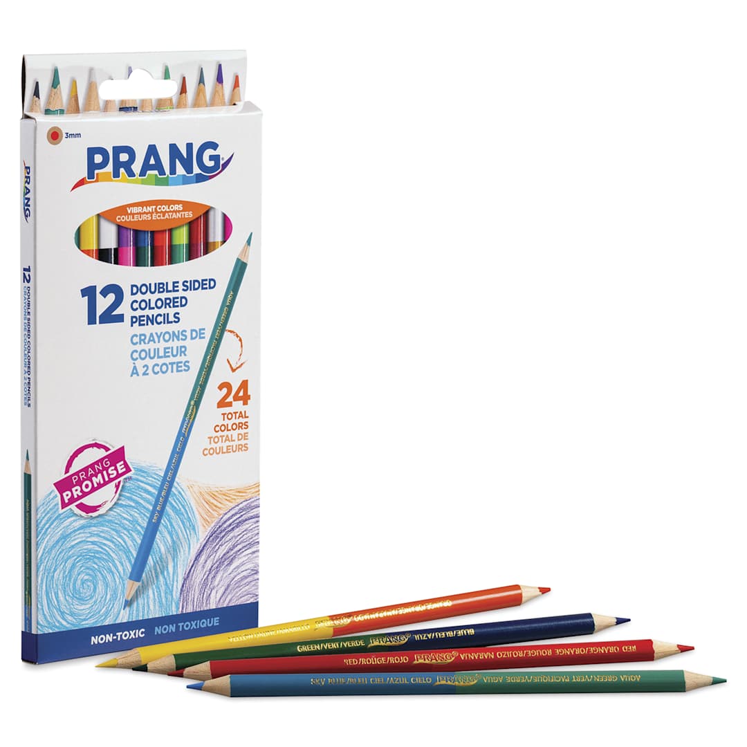 Open in modal - Prang Duo-Color Colored Pencils - Set of 24, pencils laid out in front of the packaging