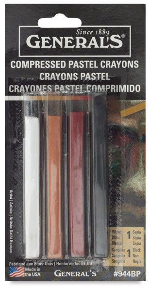 Open in modal - Compressed Pastel Crayon Sketching Color Set - Front view of blister package of four Crayons

