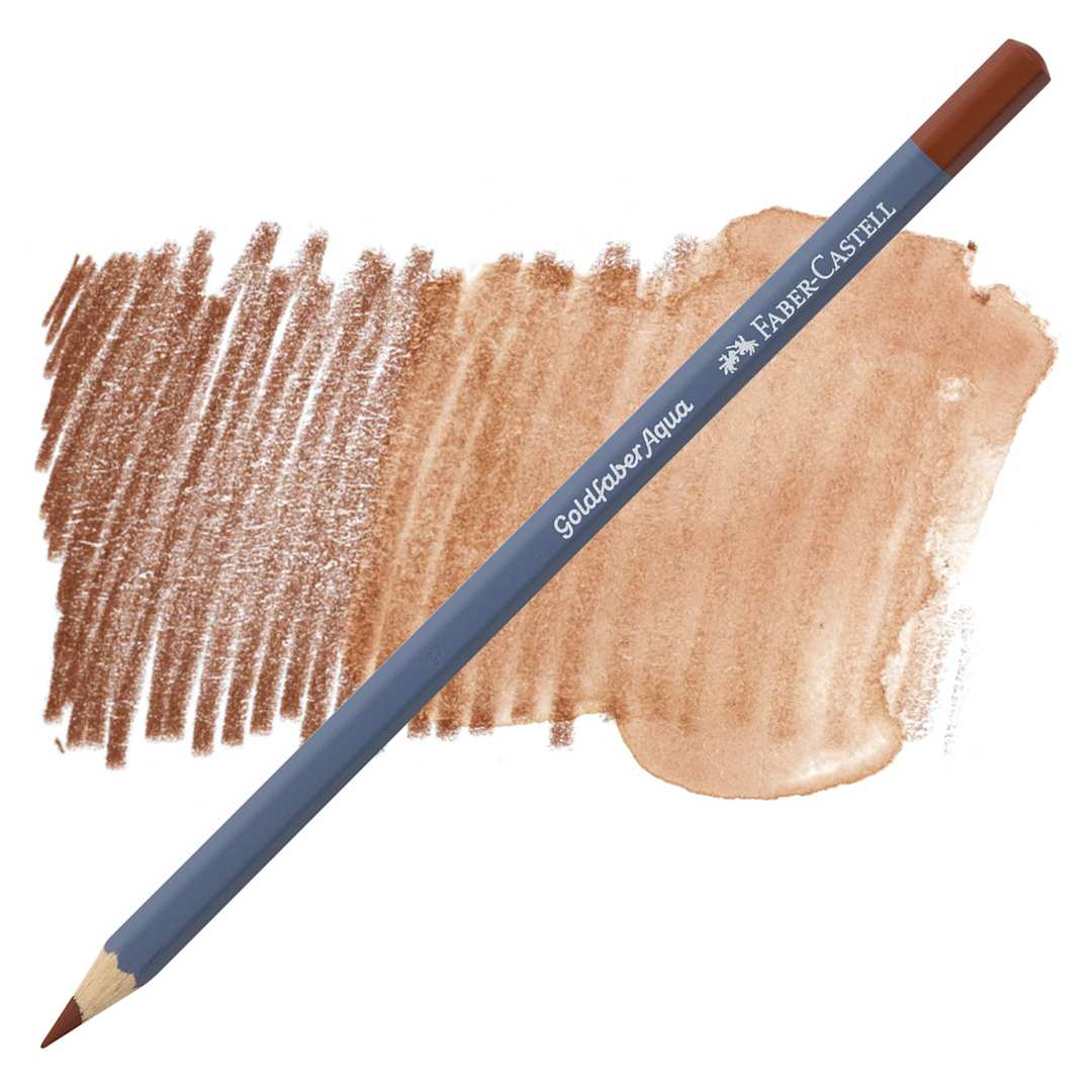 Open in modal - Faber Castell Goldfaber Aqua Watercolor Pencil - Burnt Sienna 283 pencil and swatch