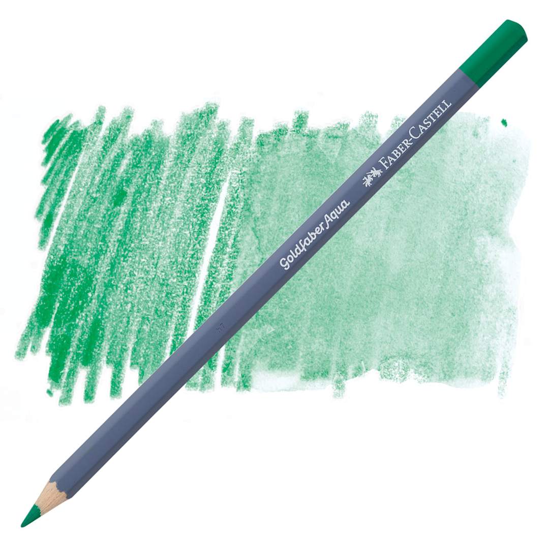 Open in modal - Faber Castell Goldfaber Aqua Watercolor Pencil - Emerald Green 163 pencil and swatch