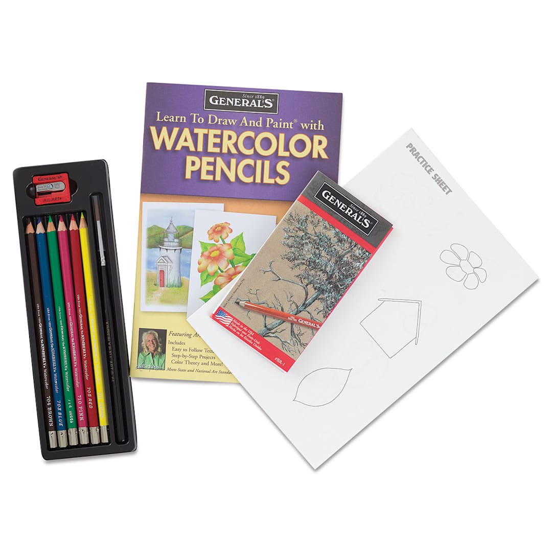 Open in modal - Kimberly Watercolor Pencils and Sets - Components of Learn to Draw and Paint set shown