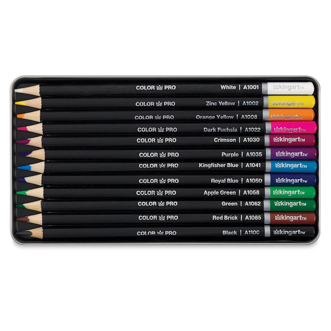 Open in modal - Kingart Colored Pencil Sets - Top view of open package of 12 pencils