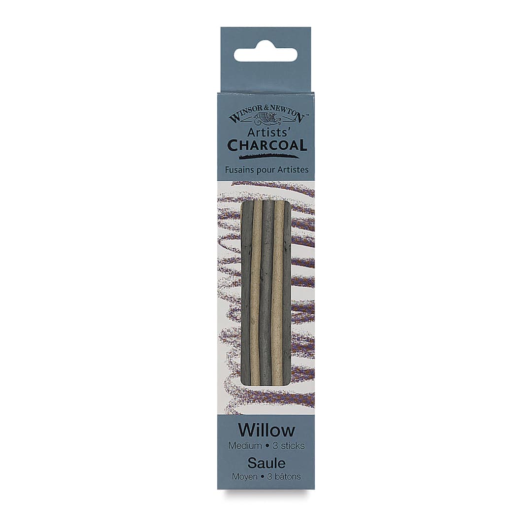 Open in modal - Winsor & Newton Willow Charcoal - Medium, Box of 3 (Front of packaging)