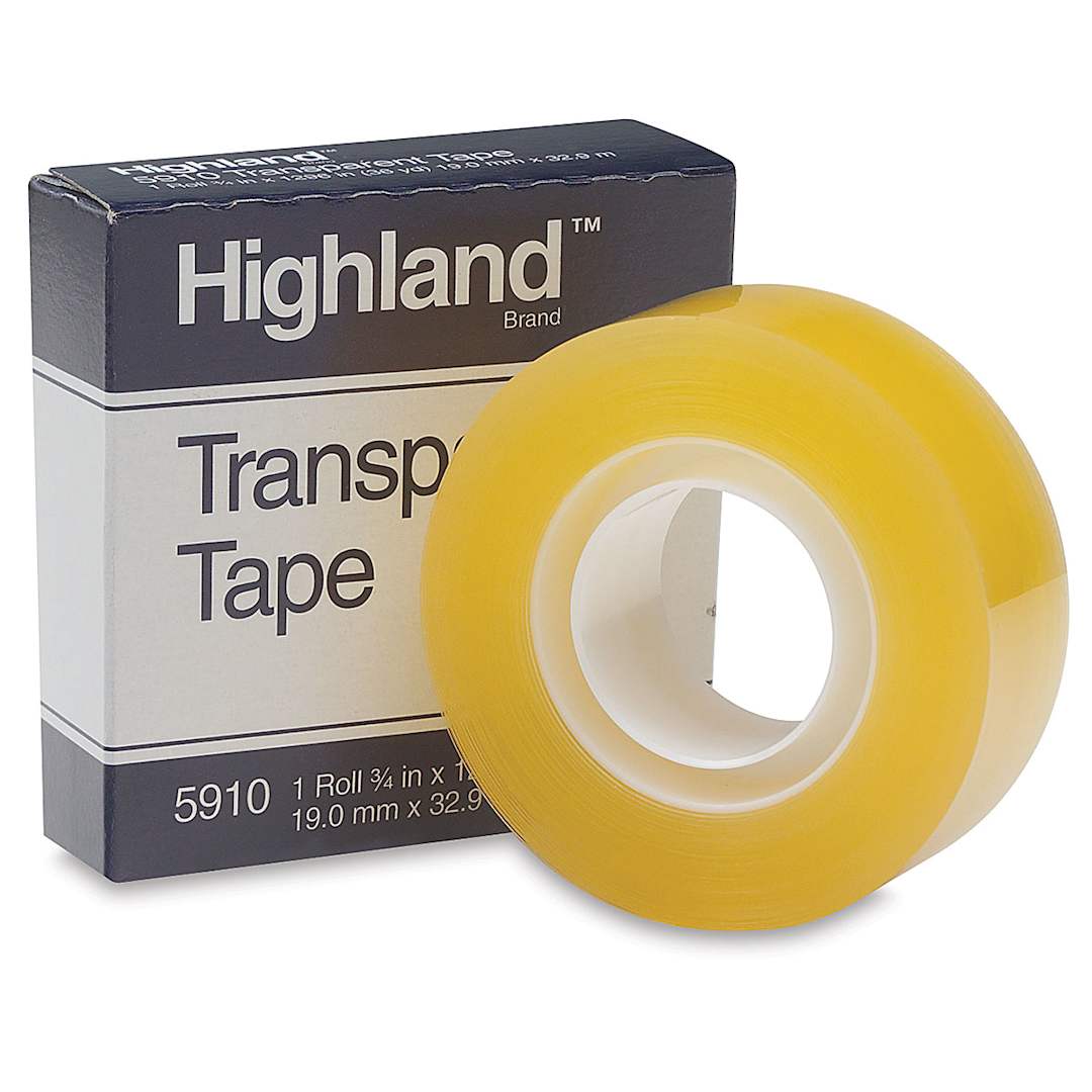 Open in modal - 3M Highland Transparent Tape - Roll of tape shown with package
