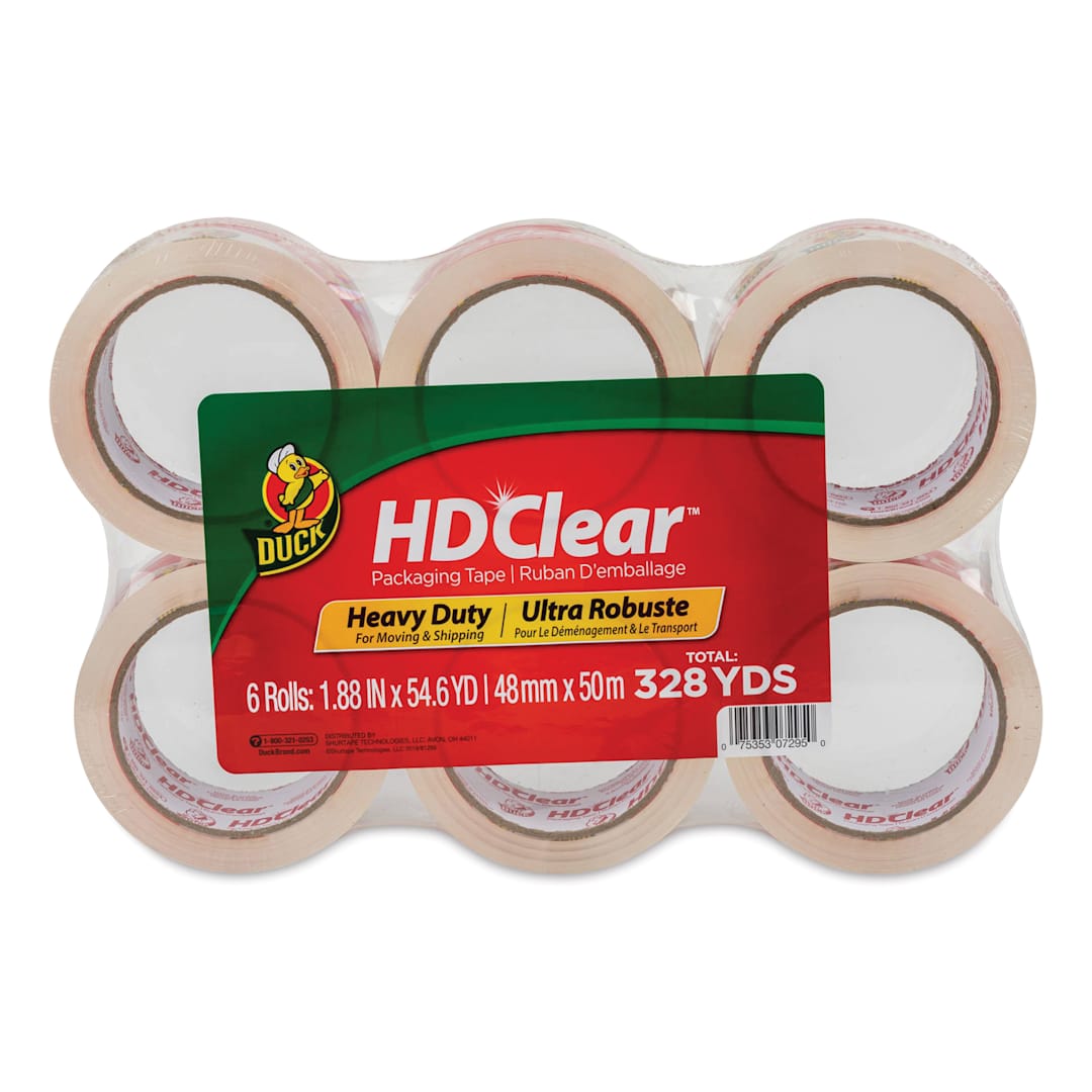 Open in modal - Duck HD Clear Heavy Duty Packing Tape - 1.88" x 54.6 yds, Pkg of 6 - front of packaging