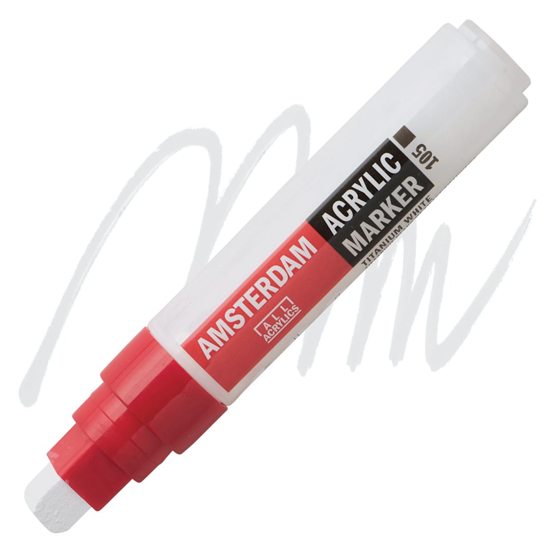 Open in modal - Amsterdam Acrylic Marker - Titanium White, 15 mm marker and swatch