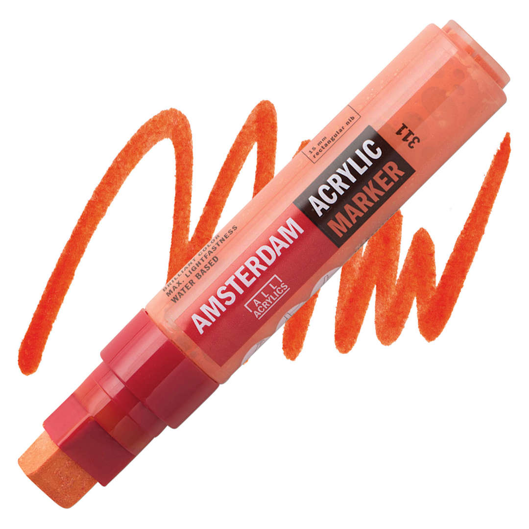 Open in modal - Amsterdam Acrylic Marker - Vermilion, 15 mm marker and swatch