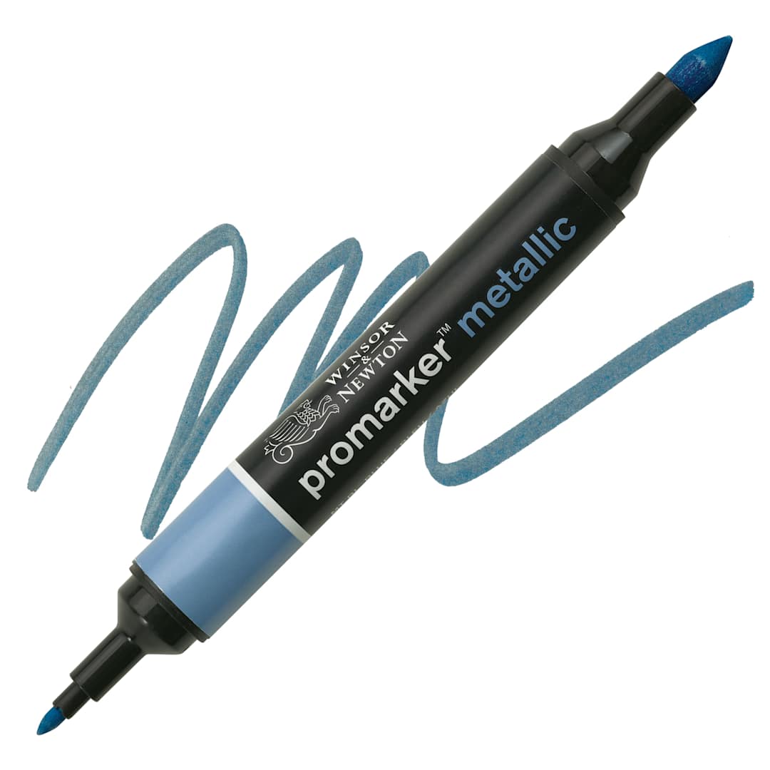 Open in modal - Winsor & Newton Promarker Metallic Marker - Blue, swatch and marker