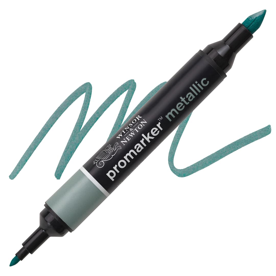 Open in modal - Winsor & Newton Promarker Metallic Marker - Green, swatch and marker