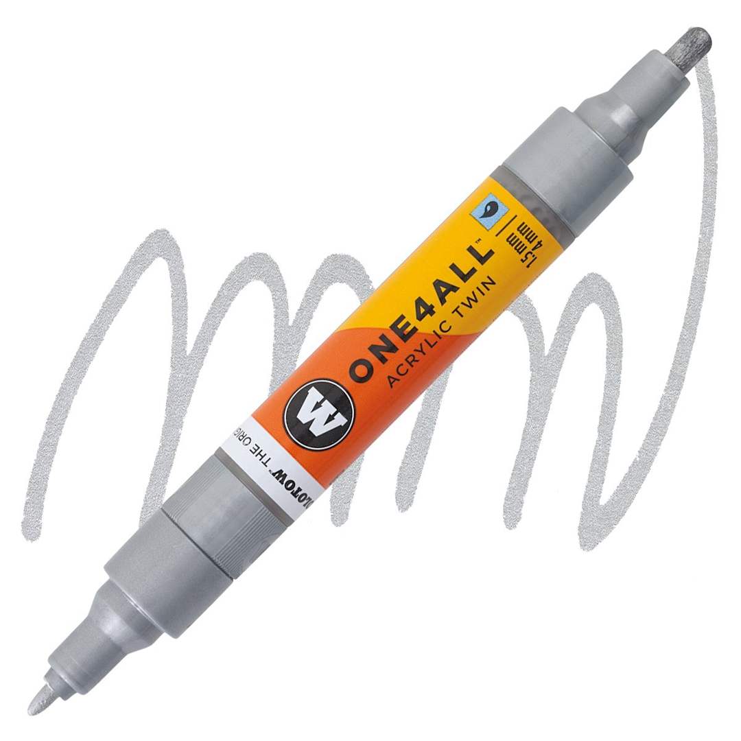 Open in modal - Molotow One4All Acrylic Twin Marker - Silver marker and swatch