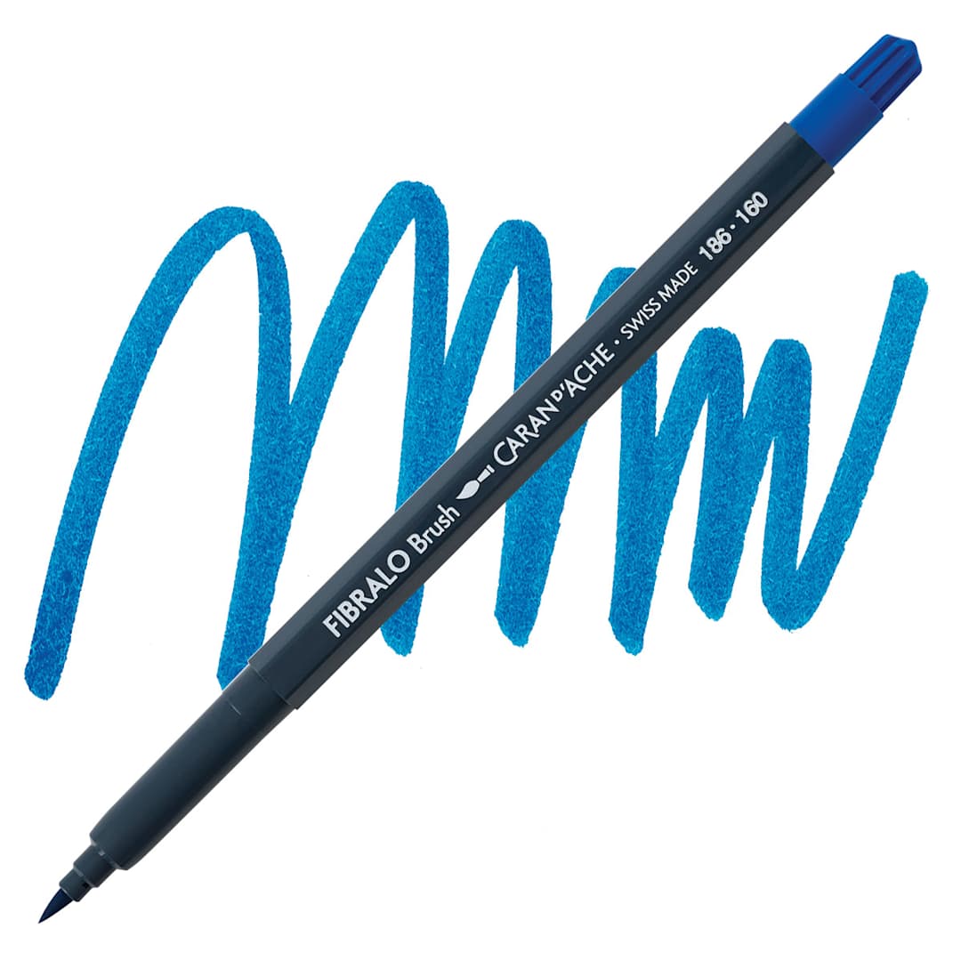 Open in modal - Caran d'Ache Fibralo Brush Marker - Cobalt Blue marker and swatch
