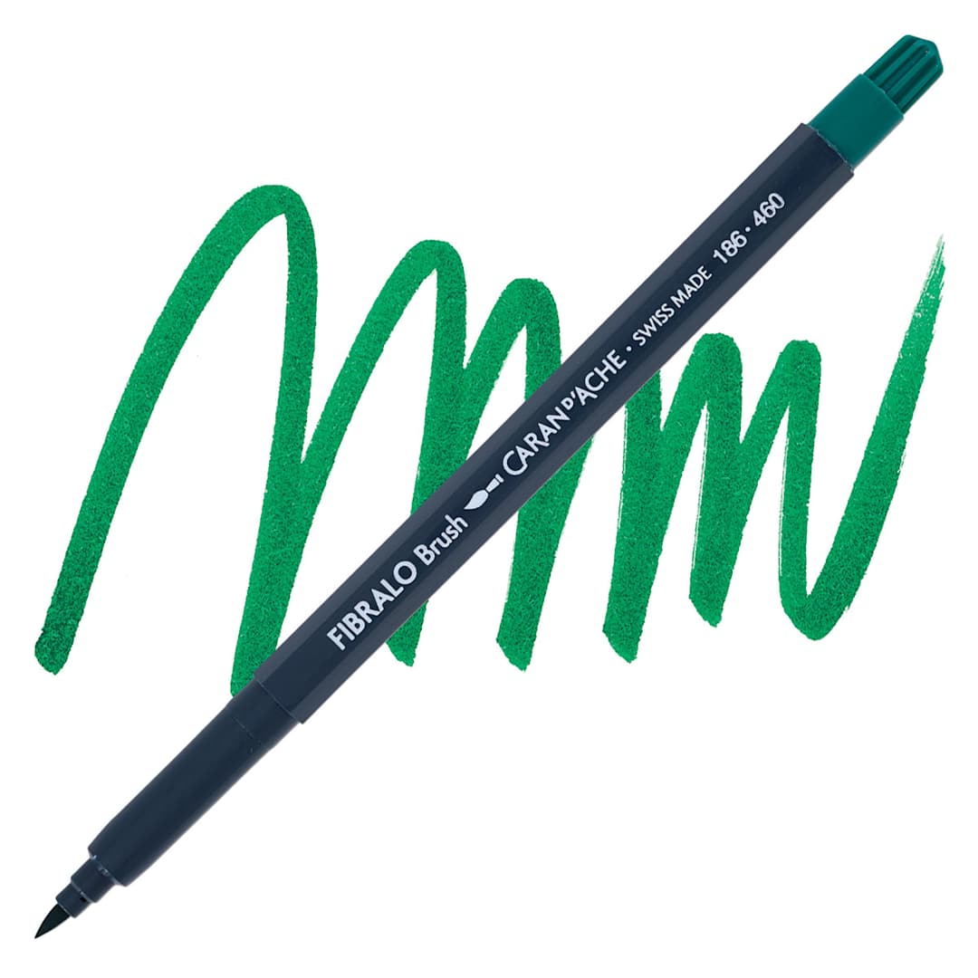 Open in modal - Caran d'Ache Fibralo Brush Marker - Peacock Green marker and swatch
