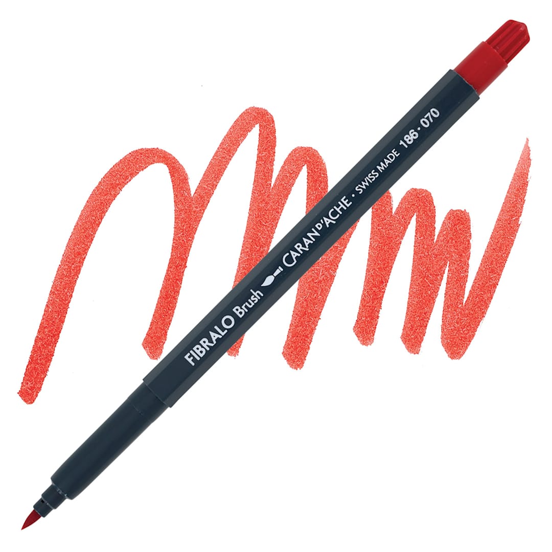 Open in modal - Caran d'Ache Fibralo Brush Marker - Scarlet marker and swatch