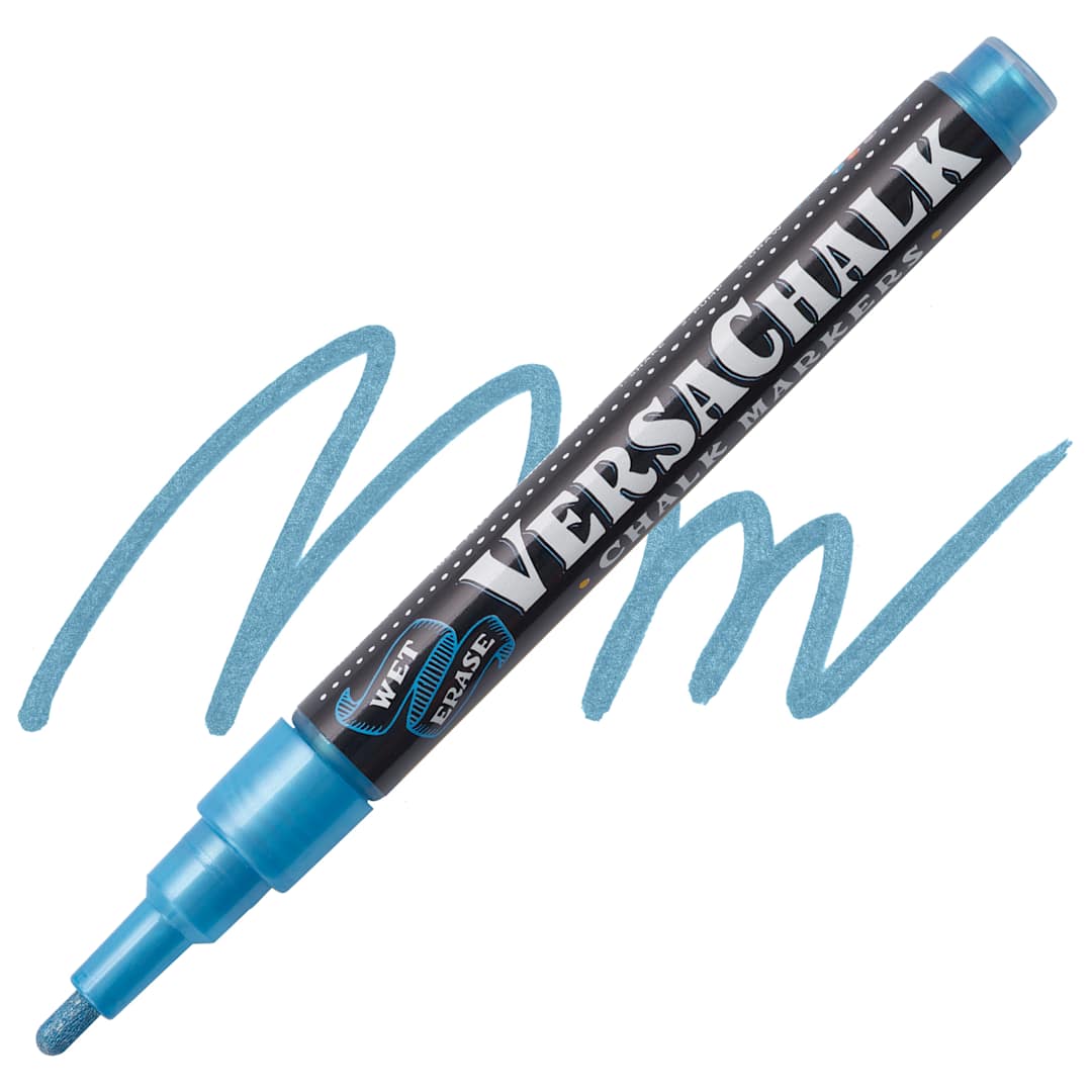 Open in modal - VersaChalk Wet Erase Liquid Chalk Marker - Metallic Sapphire, 3 mm, swatch and marker