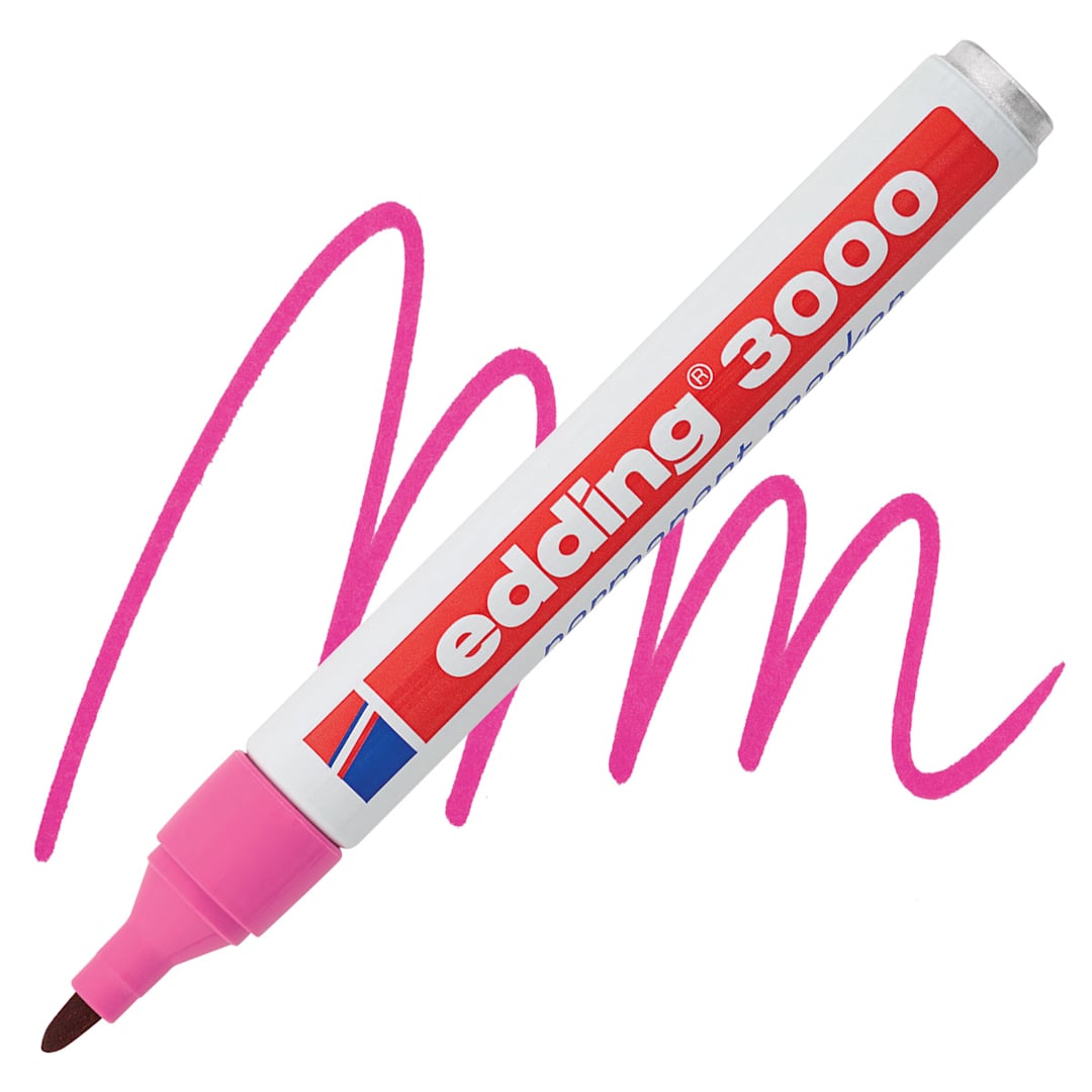 Open in modal - Edding Permanent Marker - Pink, 3000, Bullet Nib marker and swatch