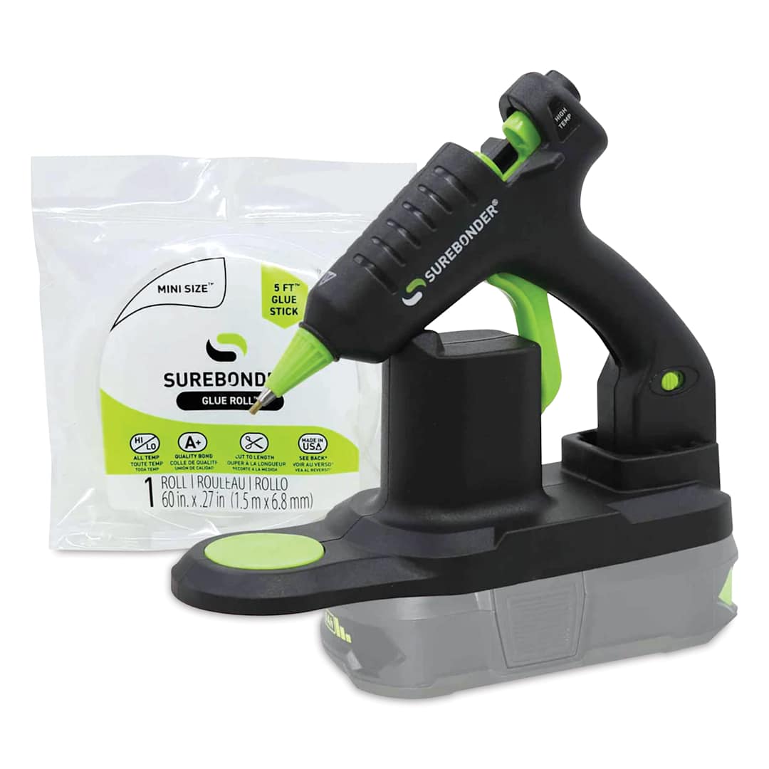 Open in modal - Surebonder Professional Mini Battery Powered High Temp Glue Gun, next to 5 ft glue roll (included)