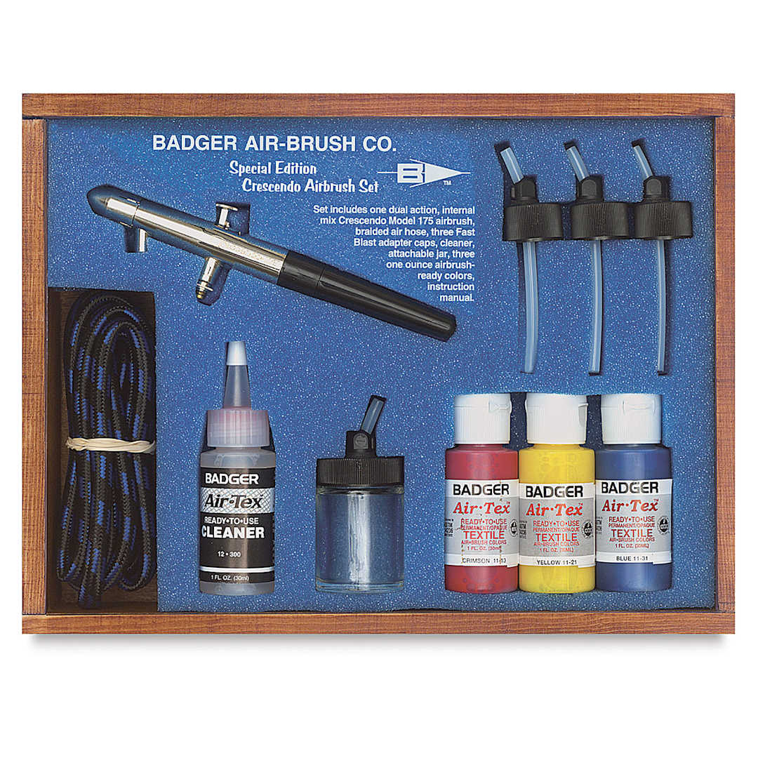 Open in modal - Badger Crescendo 175 Double Action Airbrush - Special Edition Set shown in open wooden box