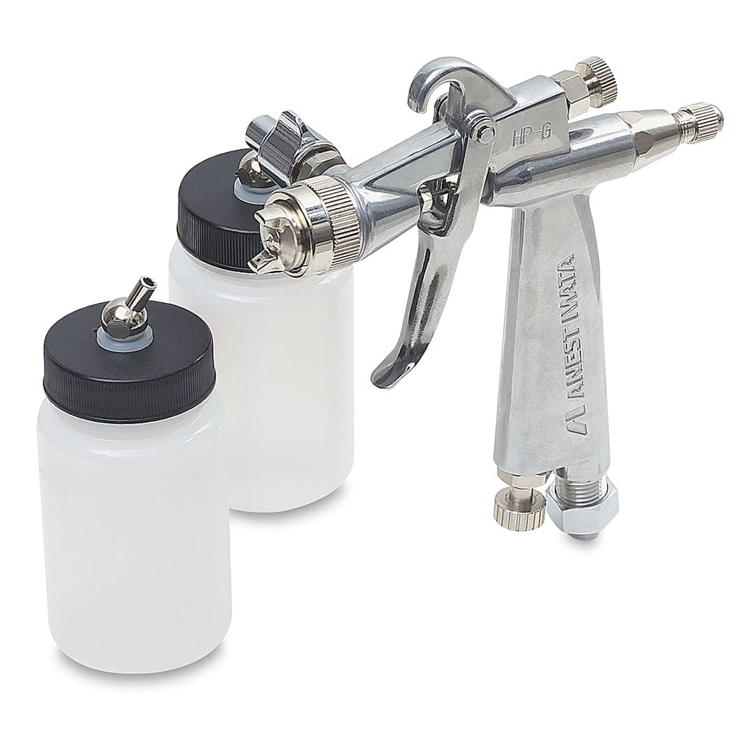 Open in modal - Iwata G-Series Airbrush-Gun - G6, 0.6 mm (shown with two included bottles)