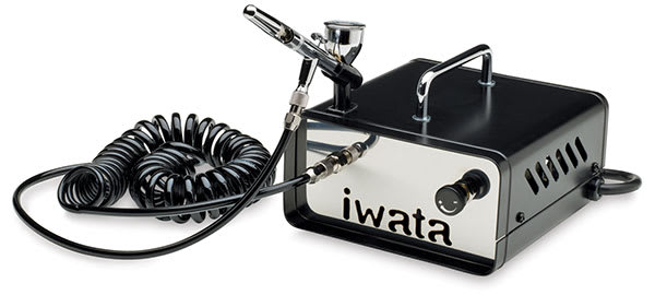 Open in modal - Ninja Jet Studio Compressor - Right Angle view showing Carry handle and Airbrush in Holder (not included)