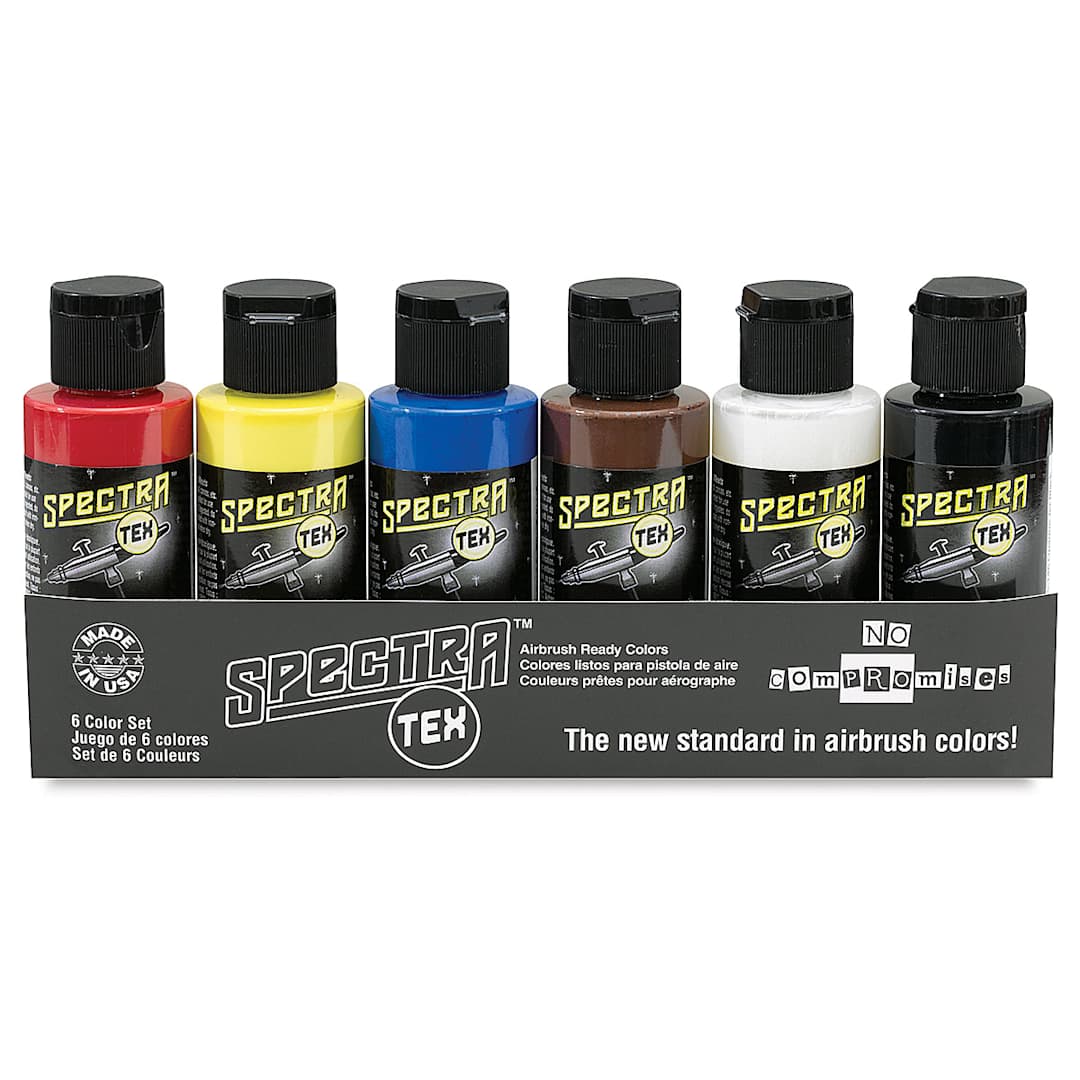 Open in modal - Badger Spectra Tex Airbrush Color Sets - Set of 6 Opaque Colors shown in package