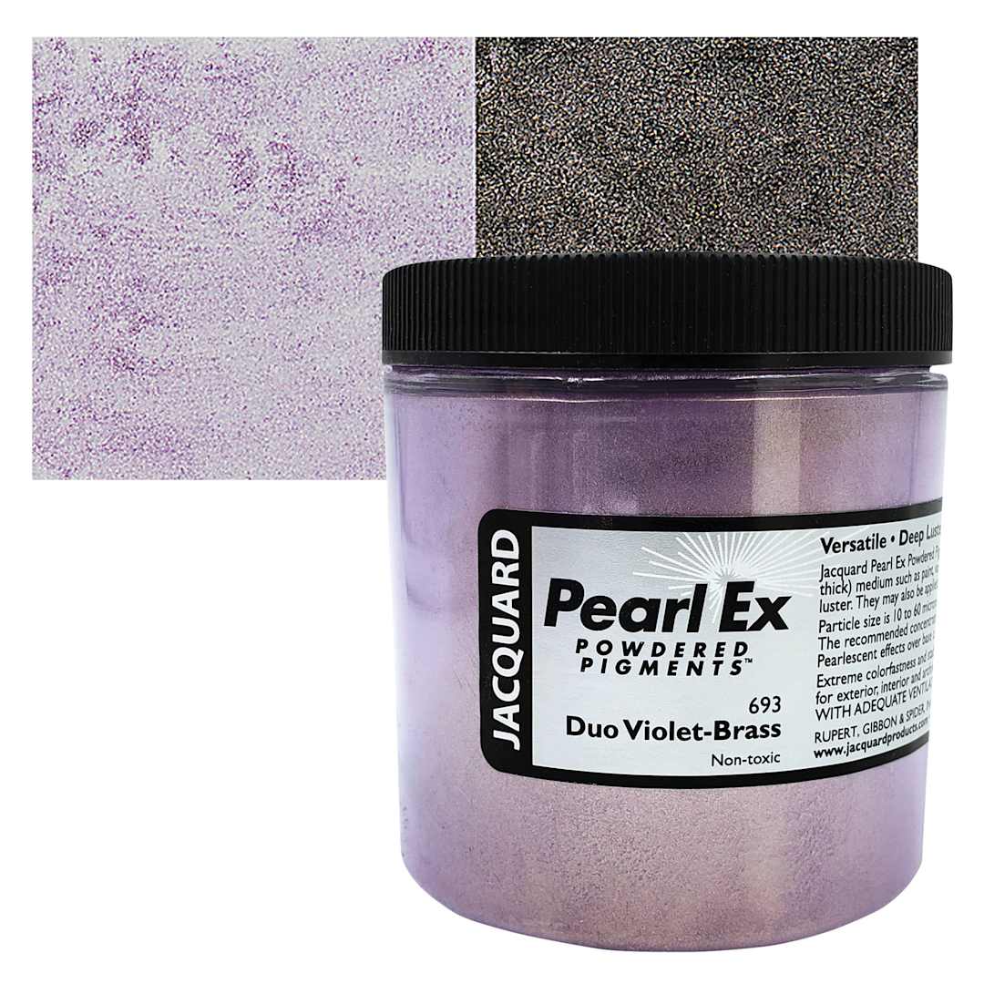 Open in modal - Jacquard Pearl-Ex Pigment - 4 oz, Duo Violet-Brass, Jar and swatch