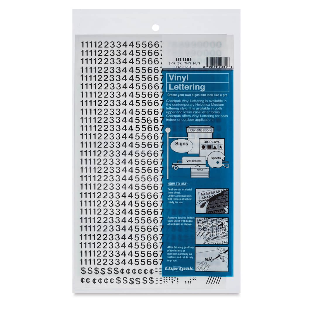 Open in modal - Chartpak Vinyl Numbers - Front of package of small Black Numbers
